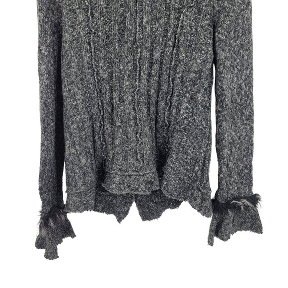 Vtg 90s Gothic Ruffled Knit Cardigan Sweater Sz L Faux Fur Trim Witchy Punk - Picture 10 of 11